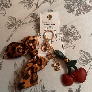 Leopard Bow and Cherry Charm Keychain